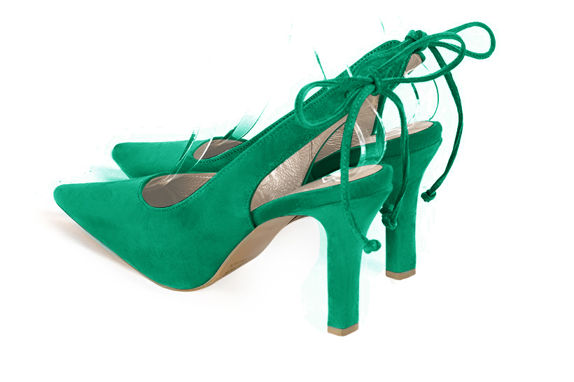 Emerald green women's slingback shoes. Pointed toe. High slim heel. Rear view - Florence KOOIJMAN